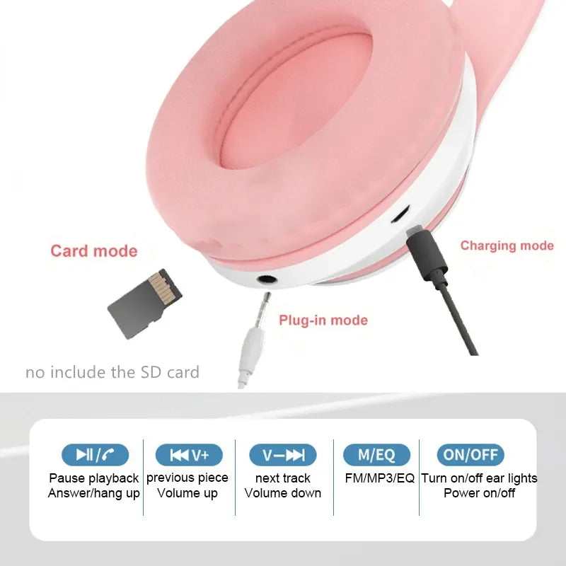 Newest STN-28 Wireless Headset Cat Ear 5.0 Bluetooth Headphones LED Flashing Light Sports and Leisure Earphones for Kids Gift