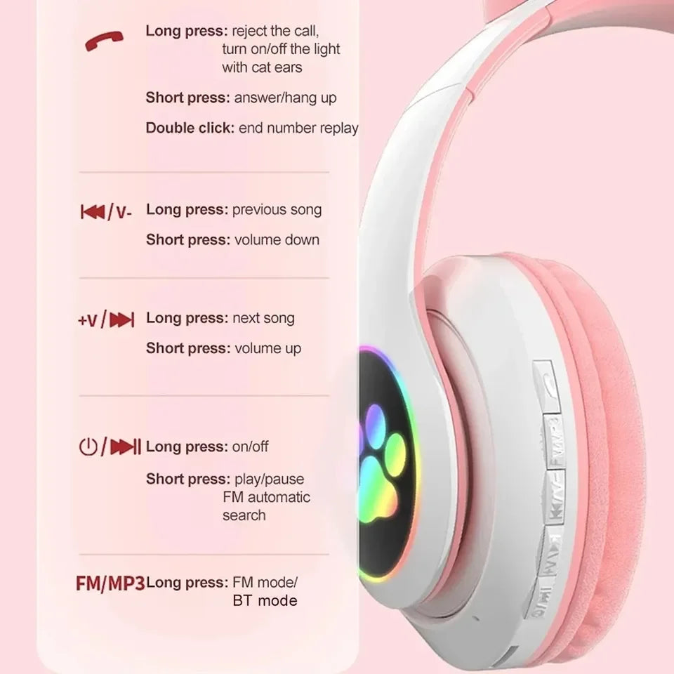 Newest STN-28 Wireless Headset Cat Ear 5.0 Bluetooth Headphones LED Flashing Light Sports and Leisure Earphones for Kids Gift